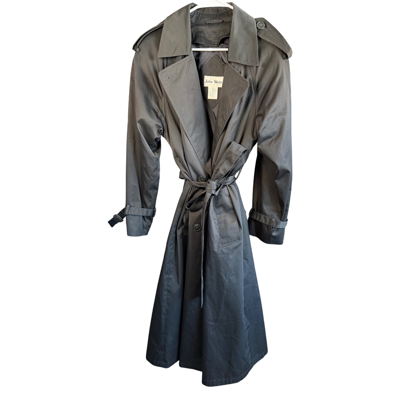 Vintage John Weitz Black Double Breasted Trench Coat Belted Matrix Goth Size 12